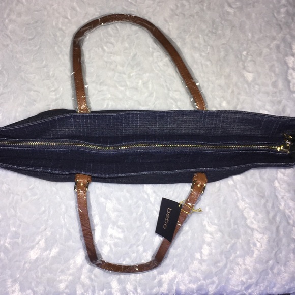 🏖☀️bebe Debbie Denim Faux Leather Trim Tote - Picture 3 of 8
